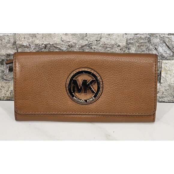 Michael Kors Leather Fulton Wallet Continental Carryall Organizer Large Brown - Picture 1 of 10